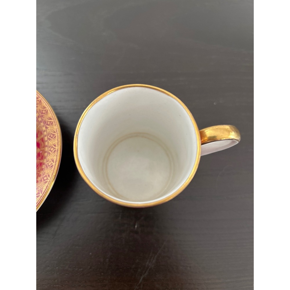 Vintage Cranberry Red and Gold Filigree Demitasse Espresso Cup and Saucer Set - Picture 7 of 11